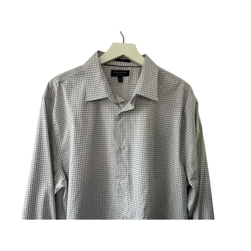 Banana Republic Wrinkle Resistant Slim Fit Gray Check Button Down Shirt XL